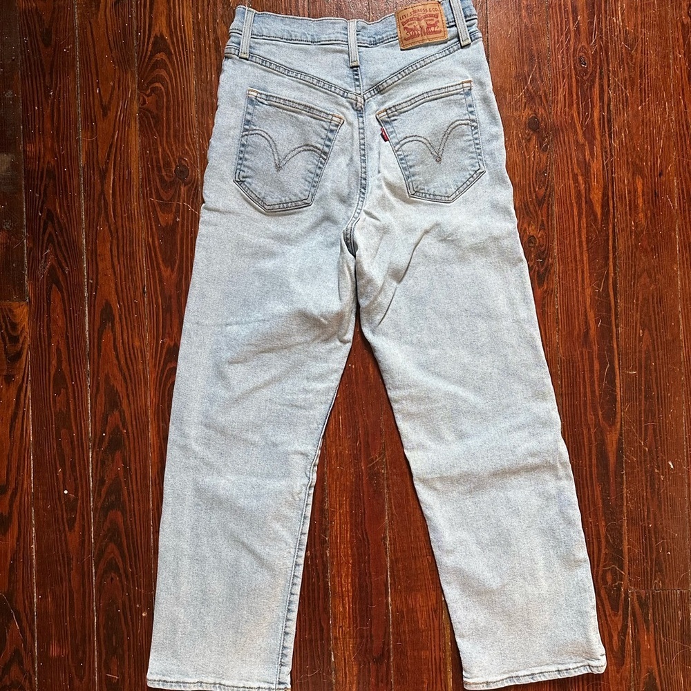 Sz 27 Levi’s Ribcage Straight Light Wash Classic Blue Denim Jeans High Waist - Picture 5 of 5